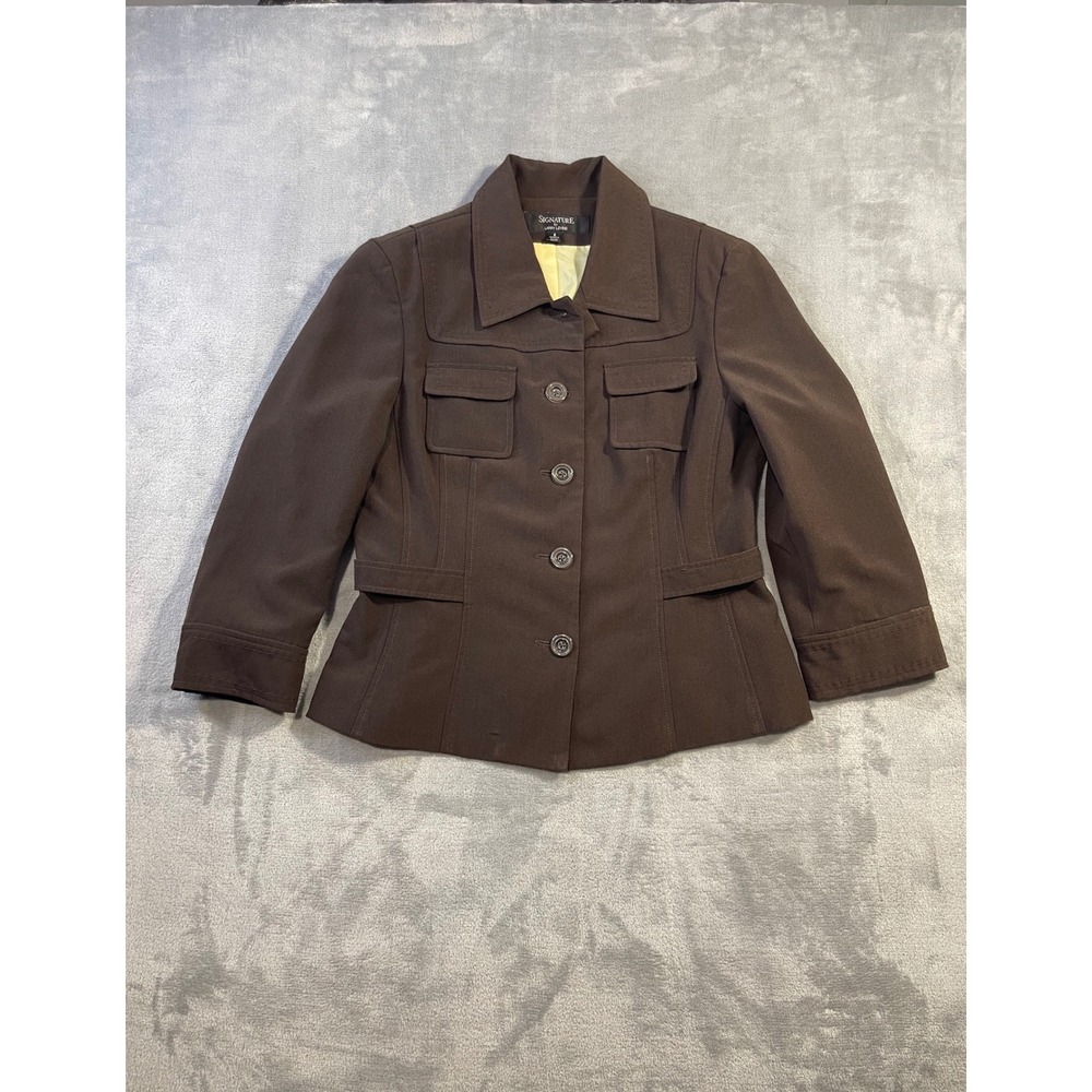 Signature by Larry Levine Women 8 Blazer Brown Utility Safari